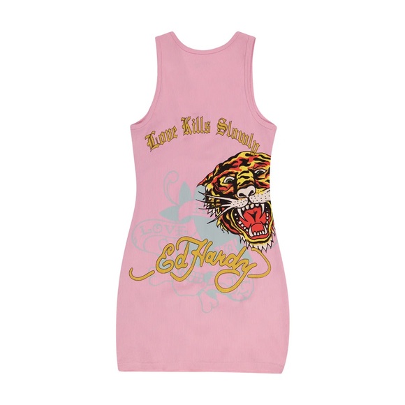 •Love Kills• Pink Ribbed Graphic Tank Mini Dress by Ed Hardy - Picture 7 of 7